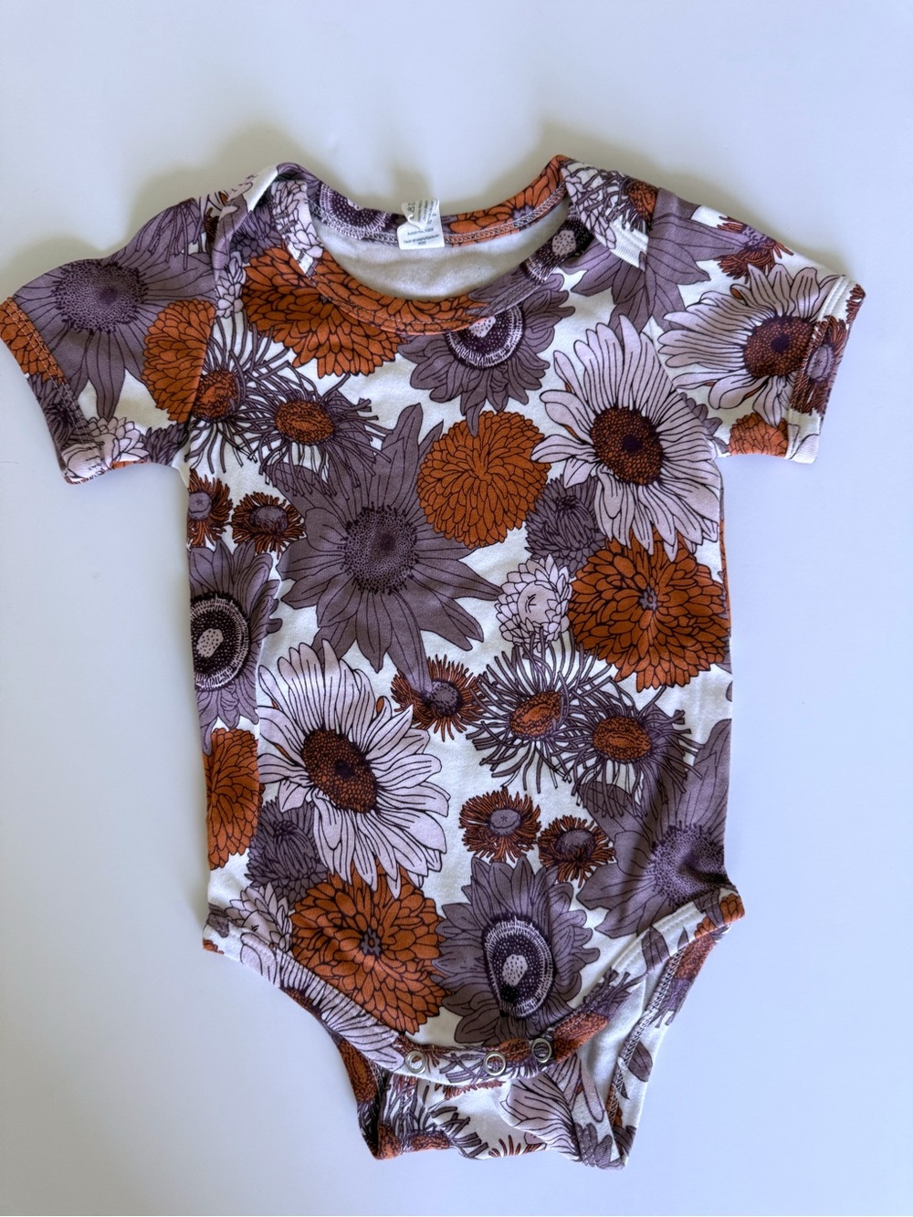 kate quinn Floral Short-Sleeve One-Piece Bodysuit - Orange & Purple